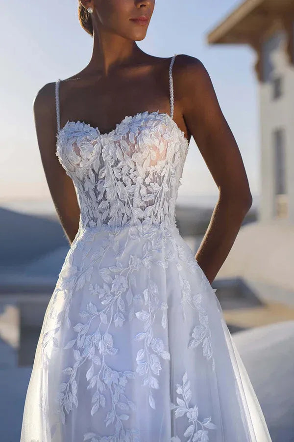 Breathtaking Sweetheart Spaghetti-Strap A-Line Floor-Length Wedding Dress