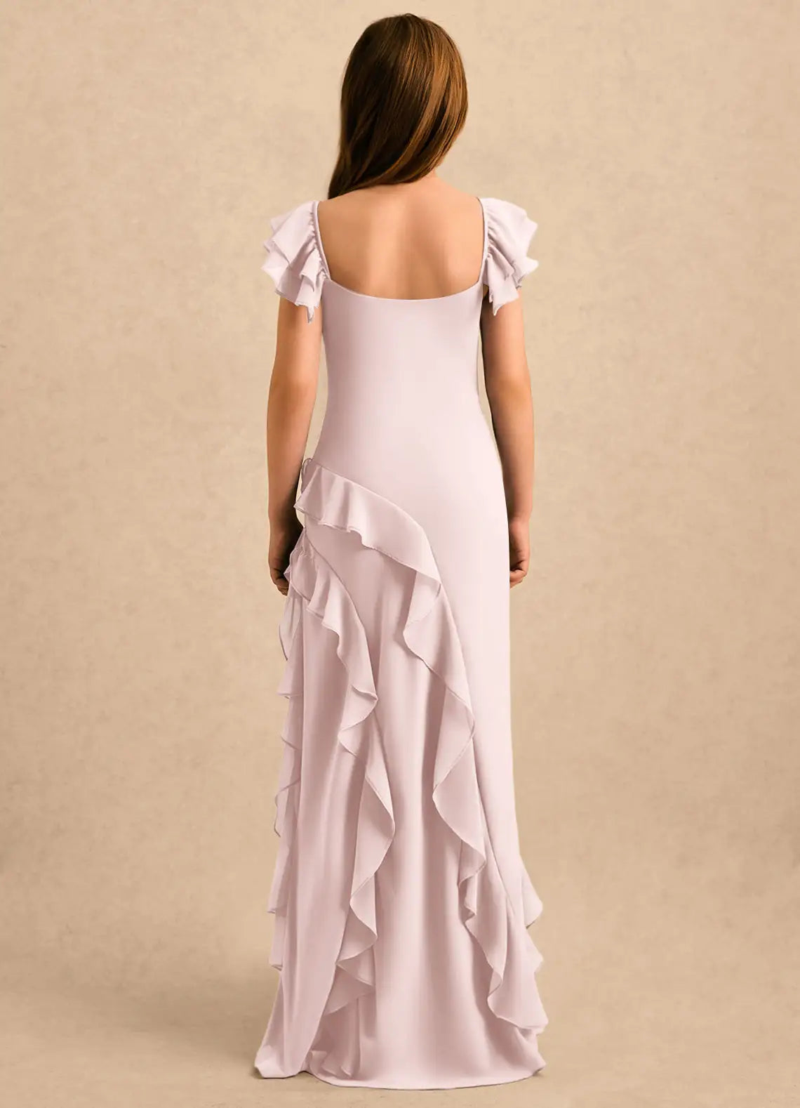 Cap Sleeve Sweetheart Neck Lavender Chiffon Full-Length Mermaid Junior Bridesmaid Dresses with Cascading Ruffles