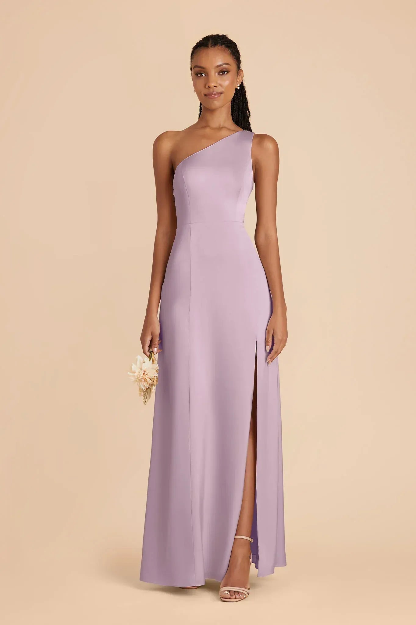 Chic A-Line One-Shoulder Sleeveless Low Back Slit Floor-Length Bridesmaid Dress