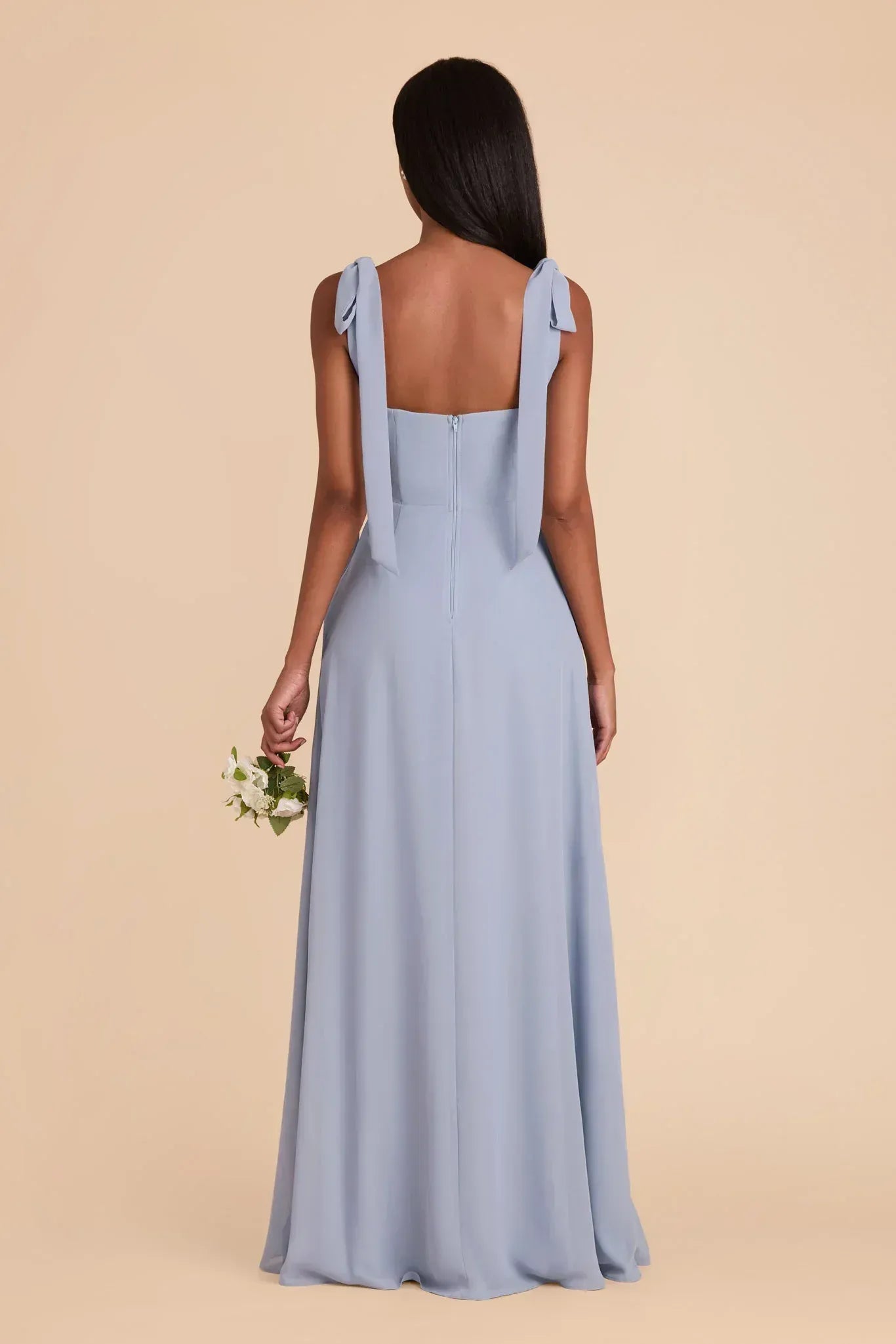Chic A Line Square Neck Tie Strap Low Back Floor Length Wedding Bridesmaid Dress