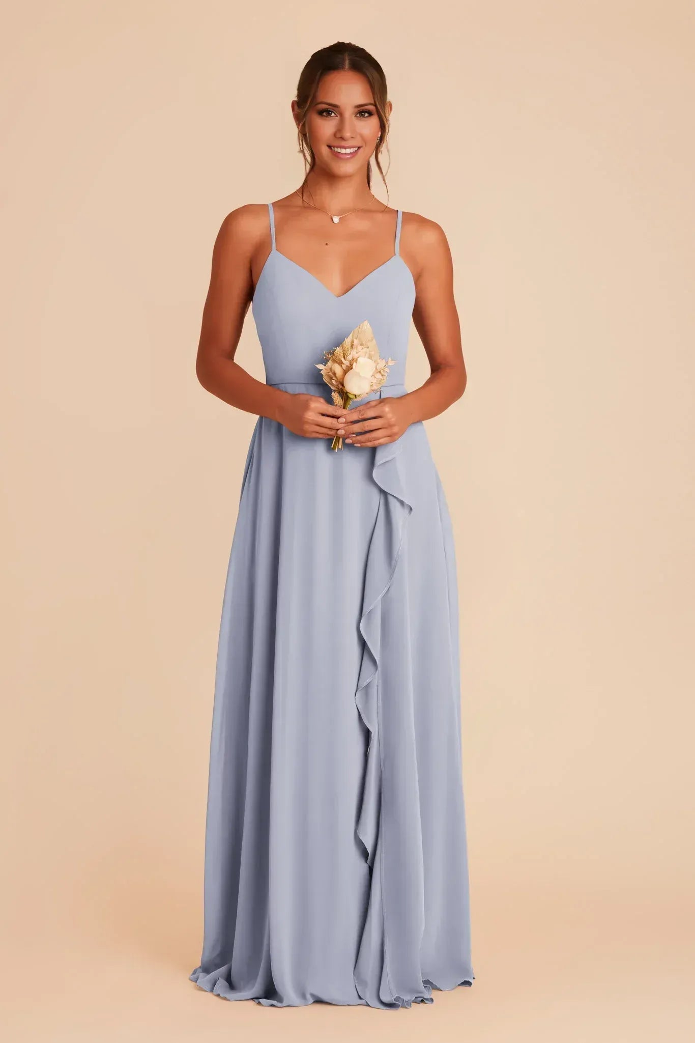 Chic A-Line V-Neck Spaghetti Strap Open Back Maxi Wedding Bridesmaid Dress