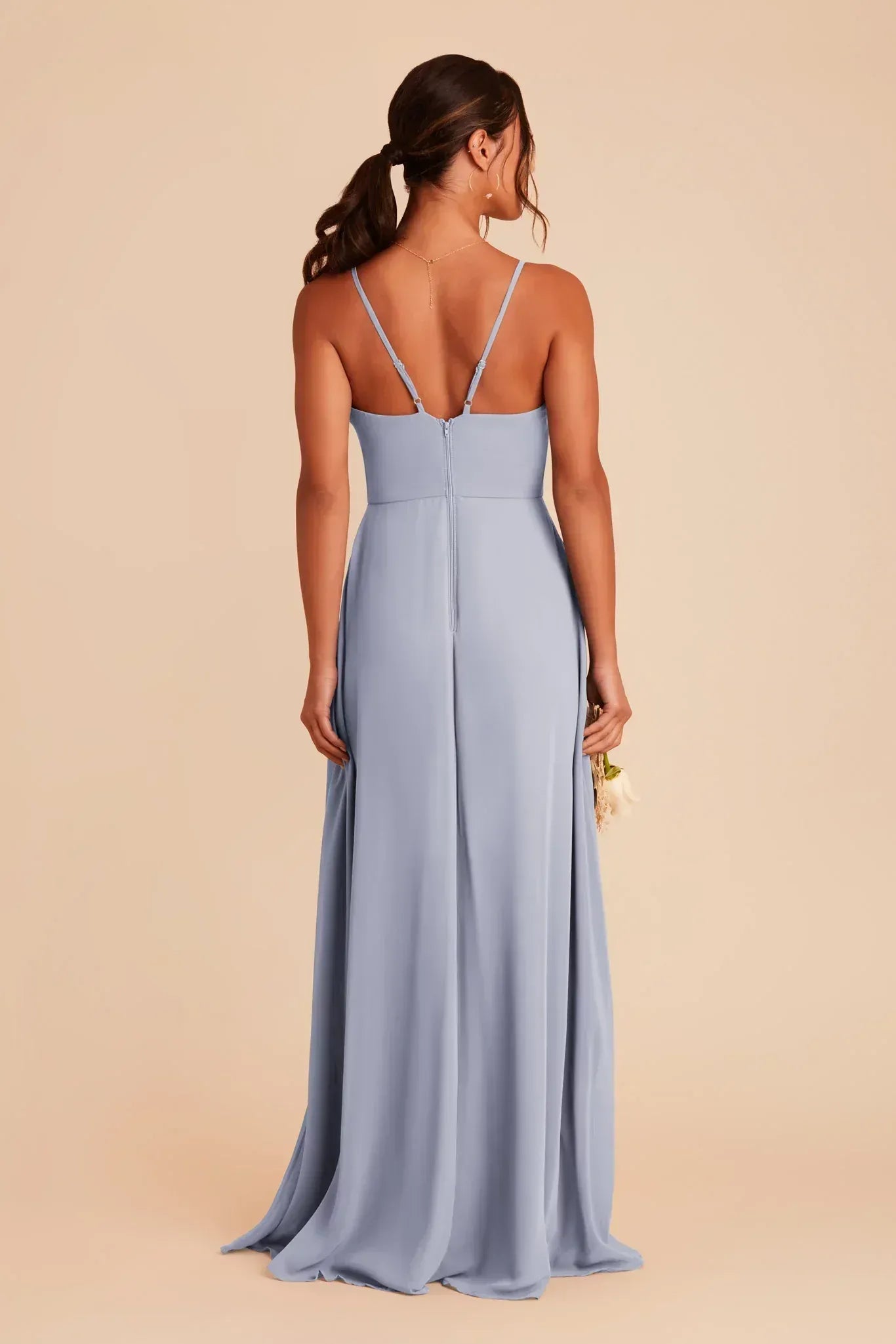 Chic A-Line V-Neck Spaghetti Strap Open Back Maxi Wedding Bridesmaid Dress