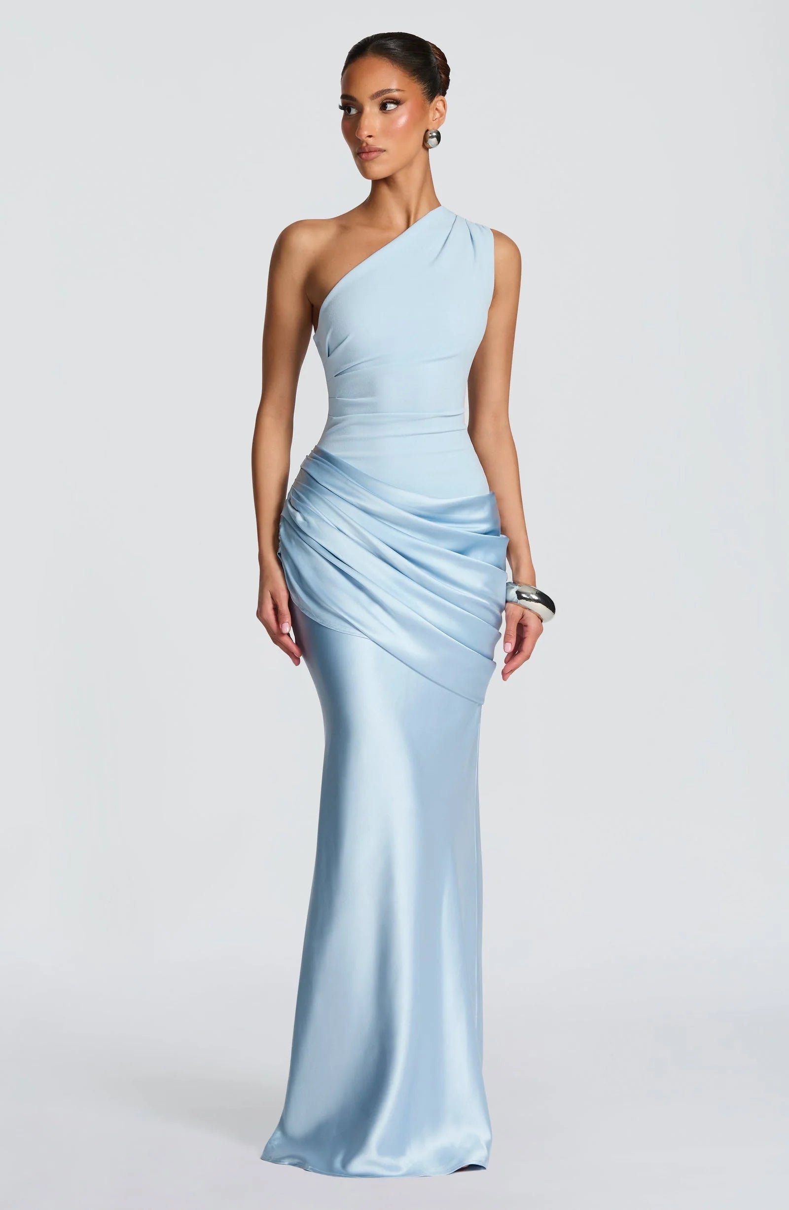 Chic Floor-Length One-Shoulder Ruched Mermaid Wedding Guest Dress