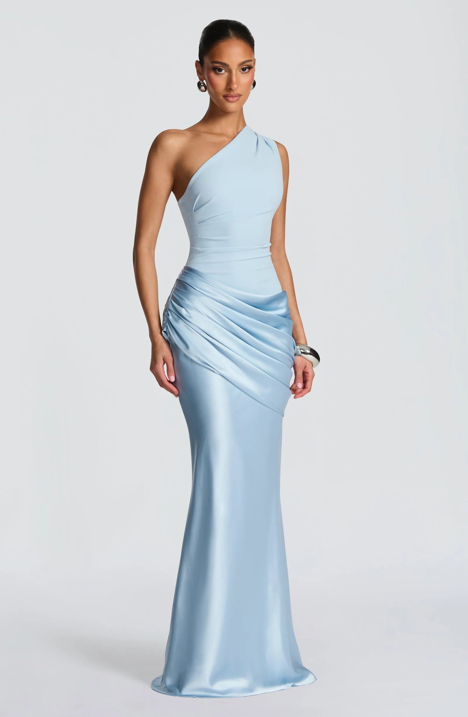 Chic Floor-Length One-Shoulder Ruched Mermaid Wedding Guest Dress