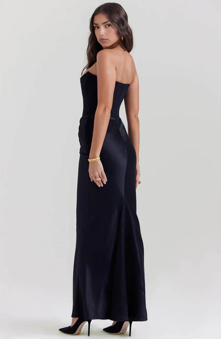 Chic Floor-Length Strapless Corset Draped Mermaid Wedding Guest Dress