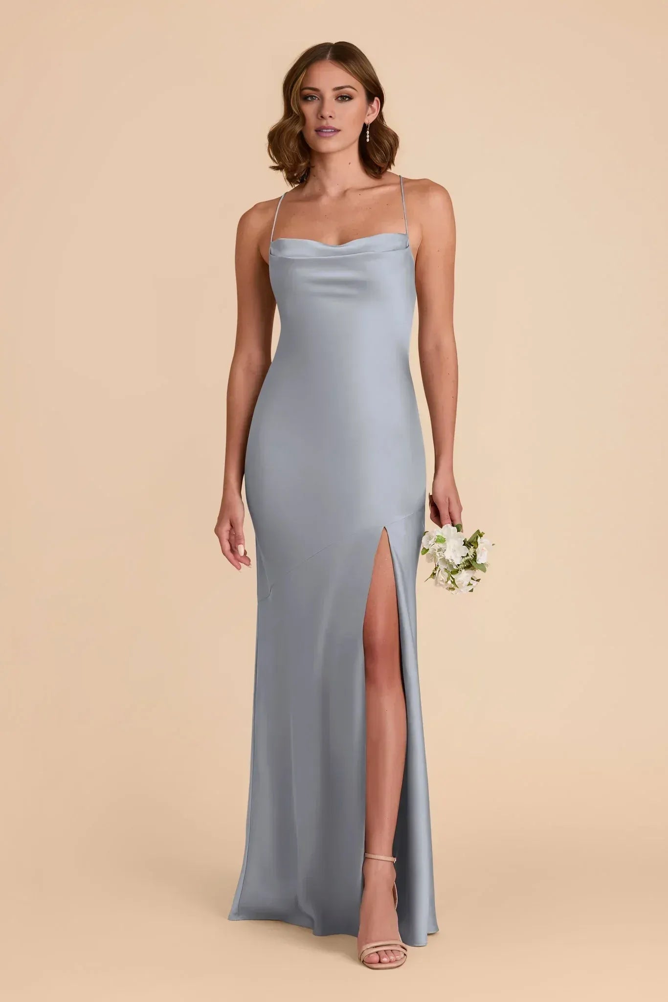 Chic Mermaid Cowl Neck Spaghetti Strap Crisscross Back Maxi Wedding Bridesmaid Dress