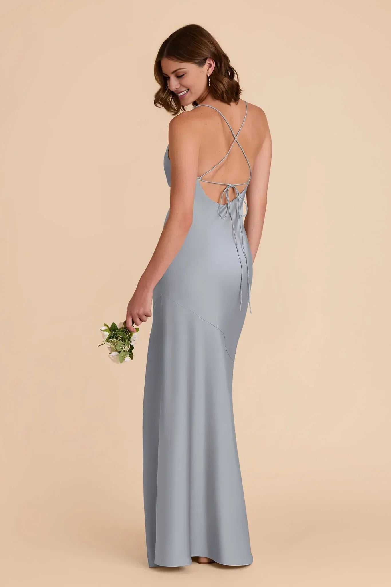 Chic Mermaid Cowl Neck Spaghetti Strap Crisscross Back Maxi Wedding Bridesmaid Dress