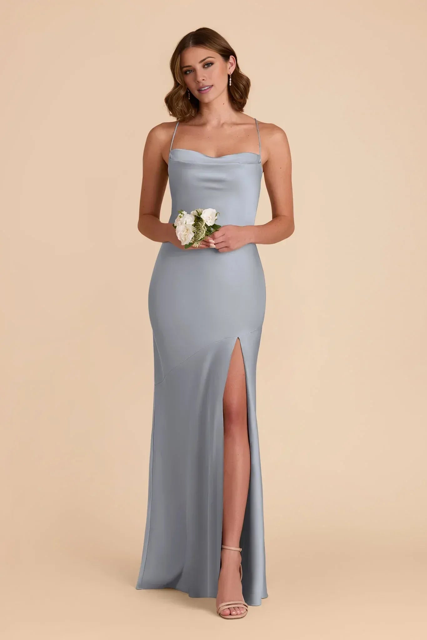 Chic Mermaid Cowl Neck Spaghetti Strap Crisscross Back Maxi Wedding Bridesmaid Dress