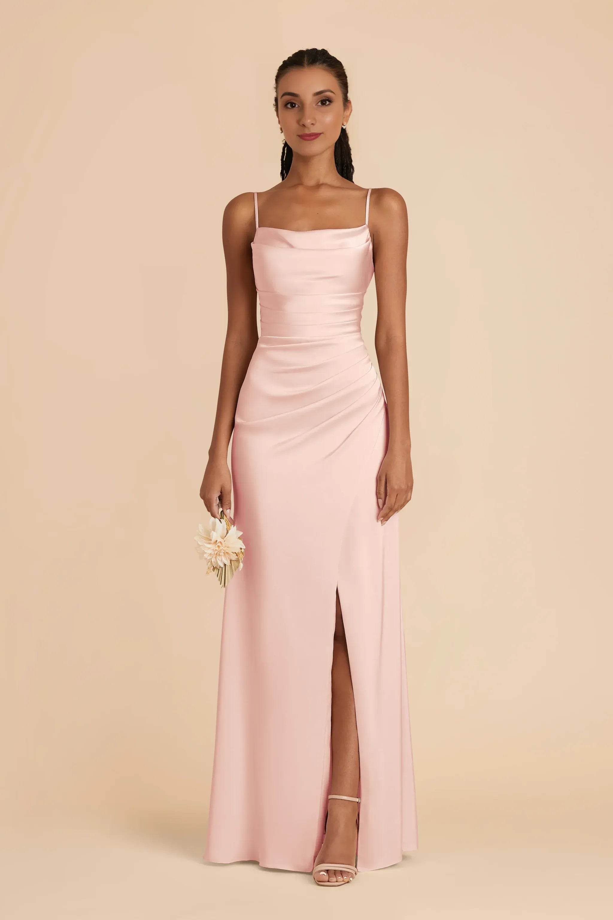 Chic Mermaid Cowl Neck Spaghetti Strap Plain Back Floor Length Wedding Bridesmaid Dress
