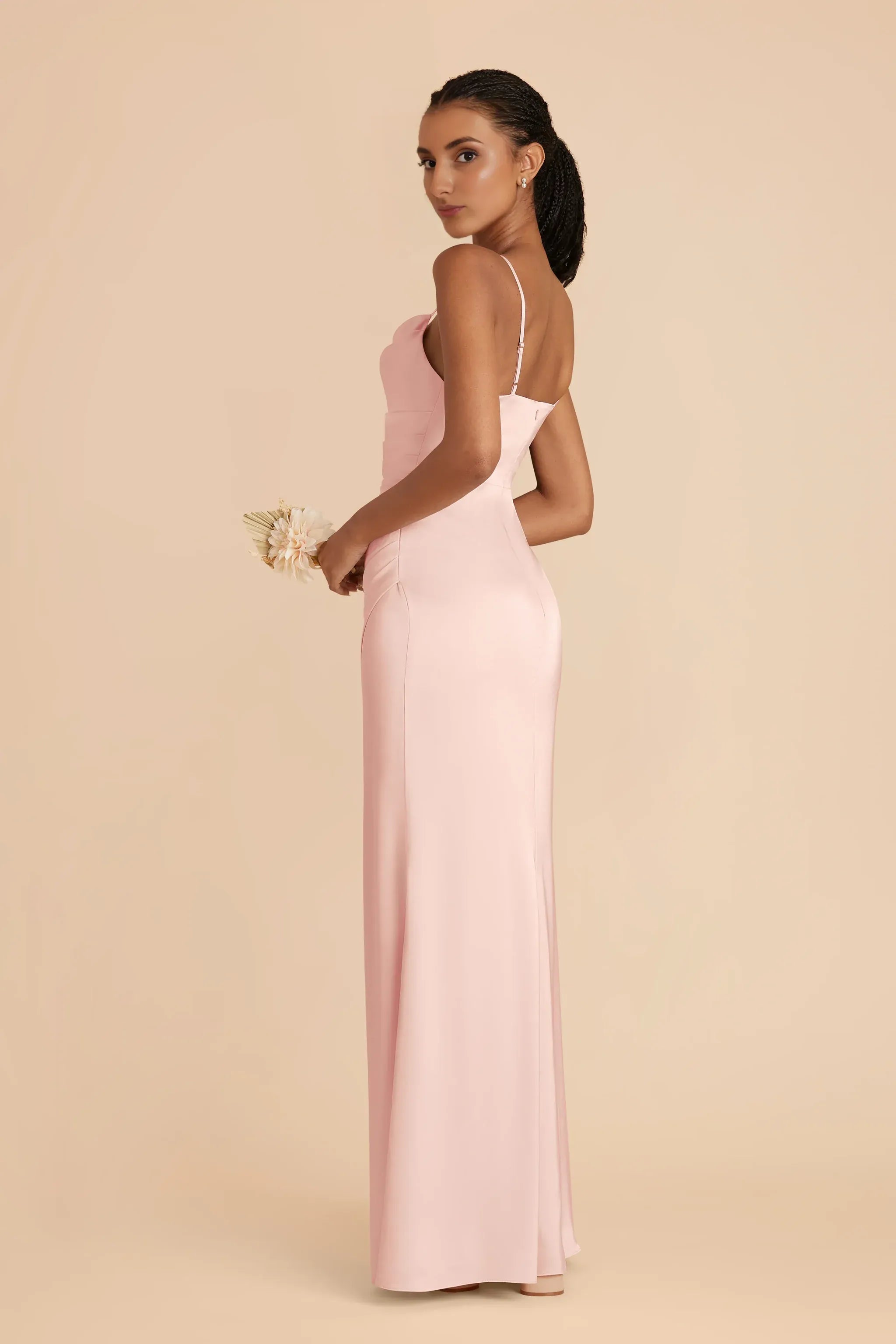 Chic Mermaid Cowl Neck Spaghetti Strap Plain Back Floor Length Wedding Bridesmaid Dress