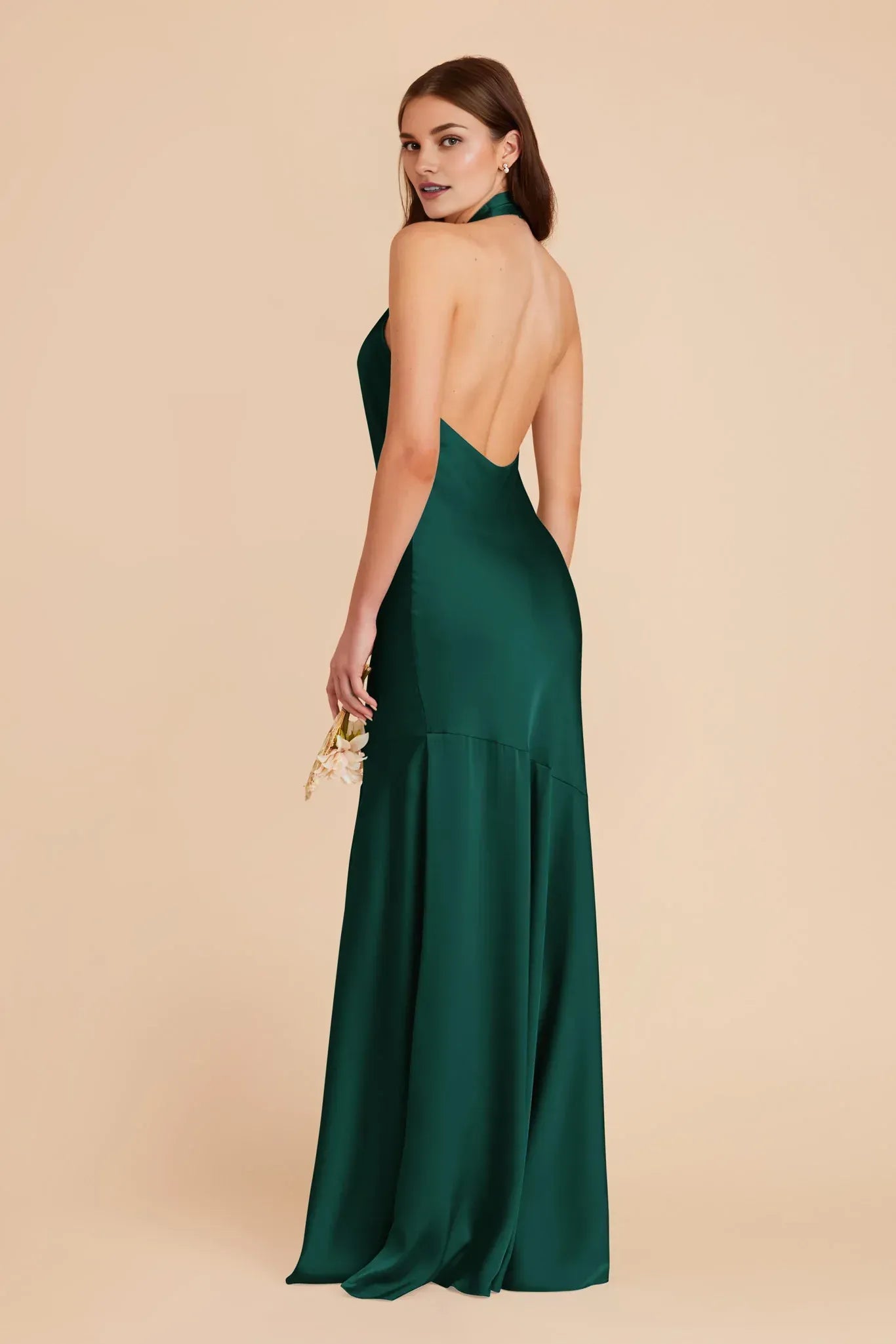 Chic Mermaid Halter Twist Neck Deep V Back Floor Length Wedding Bridesmaid Dress