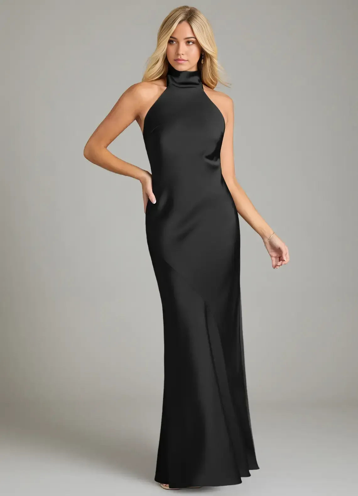 Chic Mermaid High-Neck Halter Sleeveless Tie-Back Floor-Length Evening Bridesmaid Dress