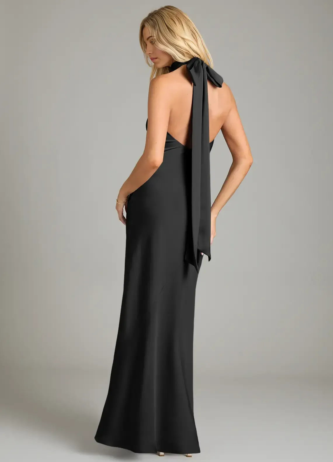 Chic Mermaid High-Neck Halter Sleeveless Tie-Back Floor-Length Evening Bridesmaid Dress