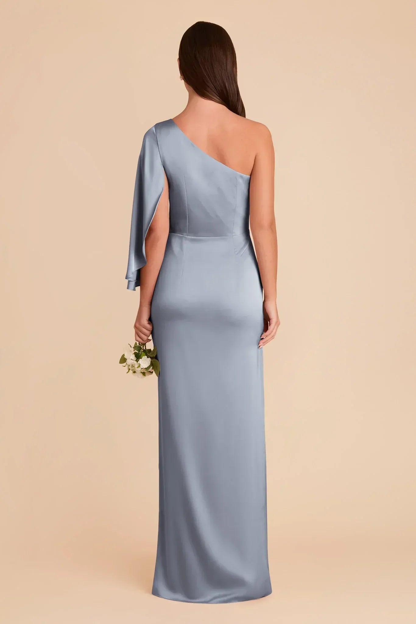 Chic Mermaid One Shoulder Cape Sleeve Plain Back Floor Length Wedding Bridesmaid Dress