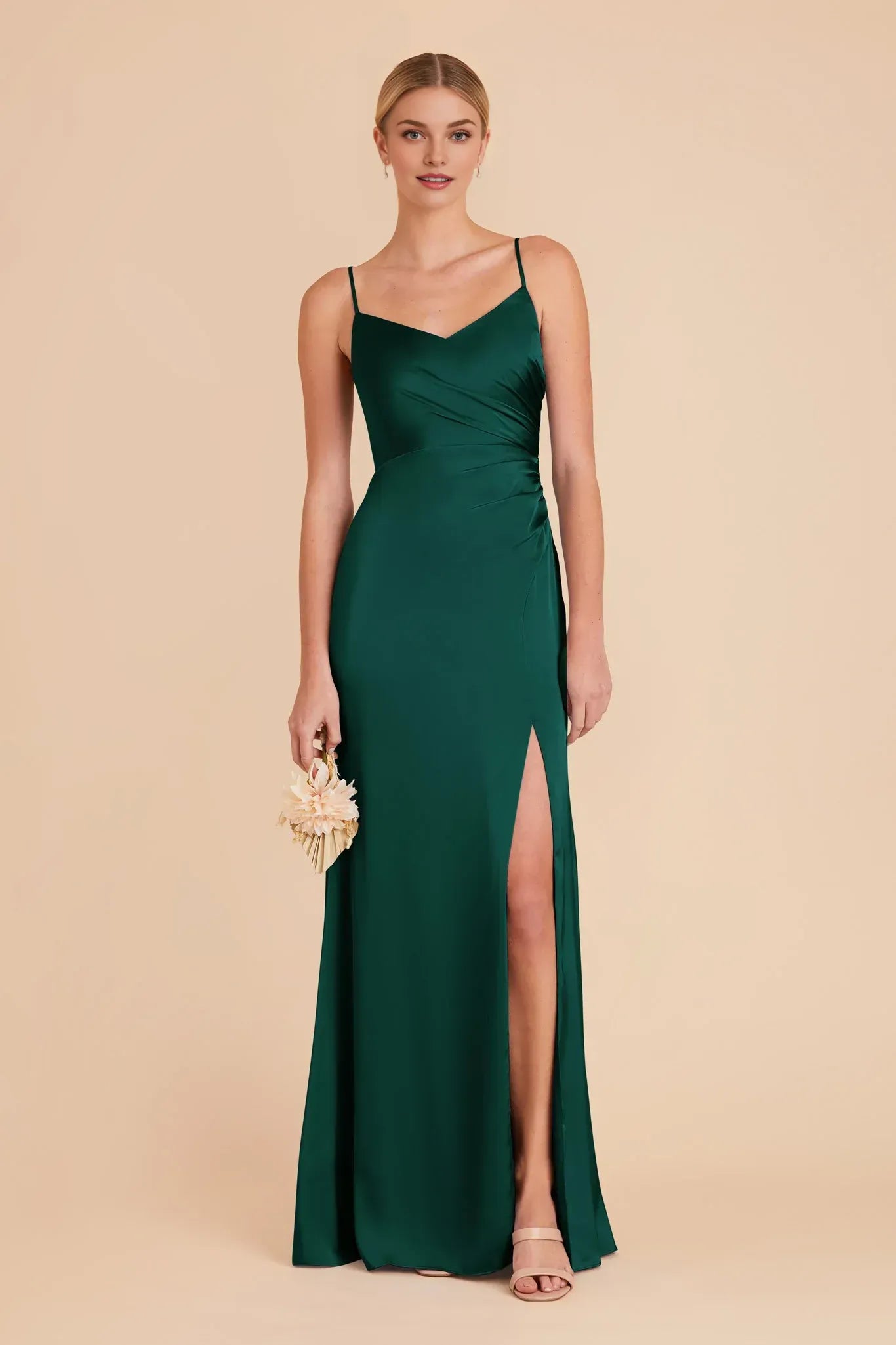 Chic Mermaid V Neck Spaghetti Strap Low V Back Floor Length Wedding Bridesmaid Dress