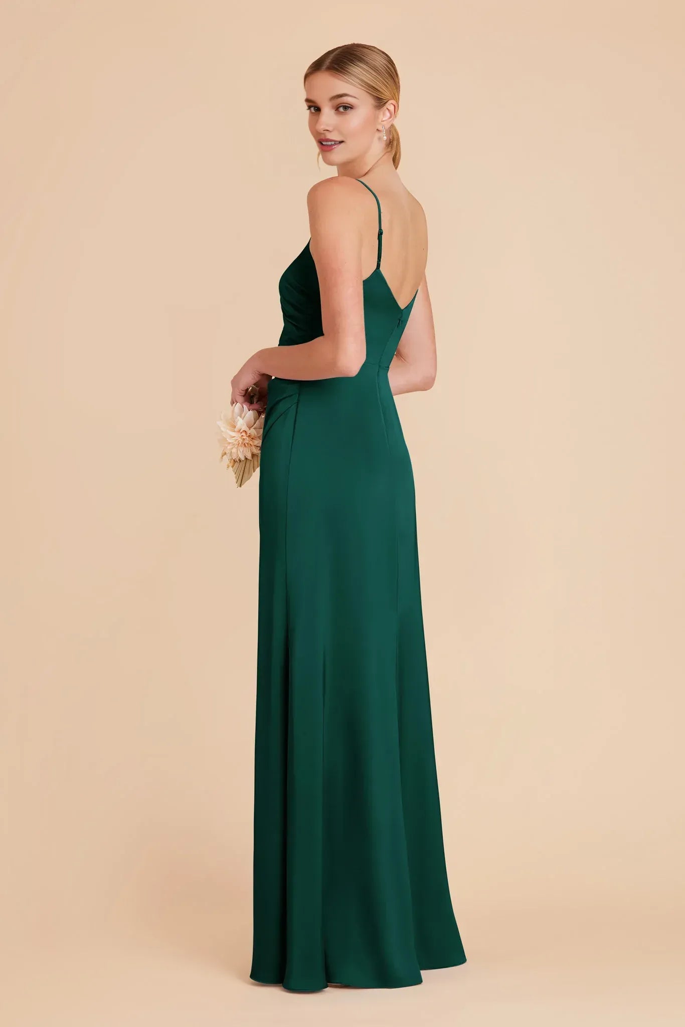 Chic Mermaid V Neck Spaghetti Strap Low V Back Floor Length Wedding Bridesmaid Dress