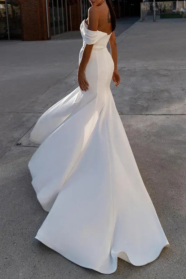 Chic Off-the-Shoulder Sweetheart Crepe Mermaid Floor-Length Wedding Dress
