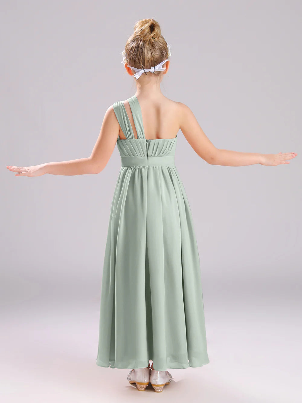 Chic A-Line One Shoulder Sleeveless Backless Floor-Length Junior Bridesmaid Dress