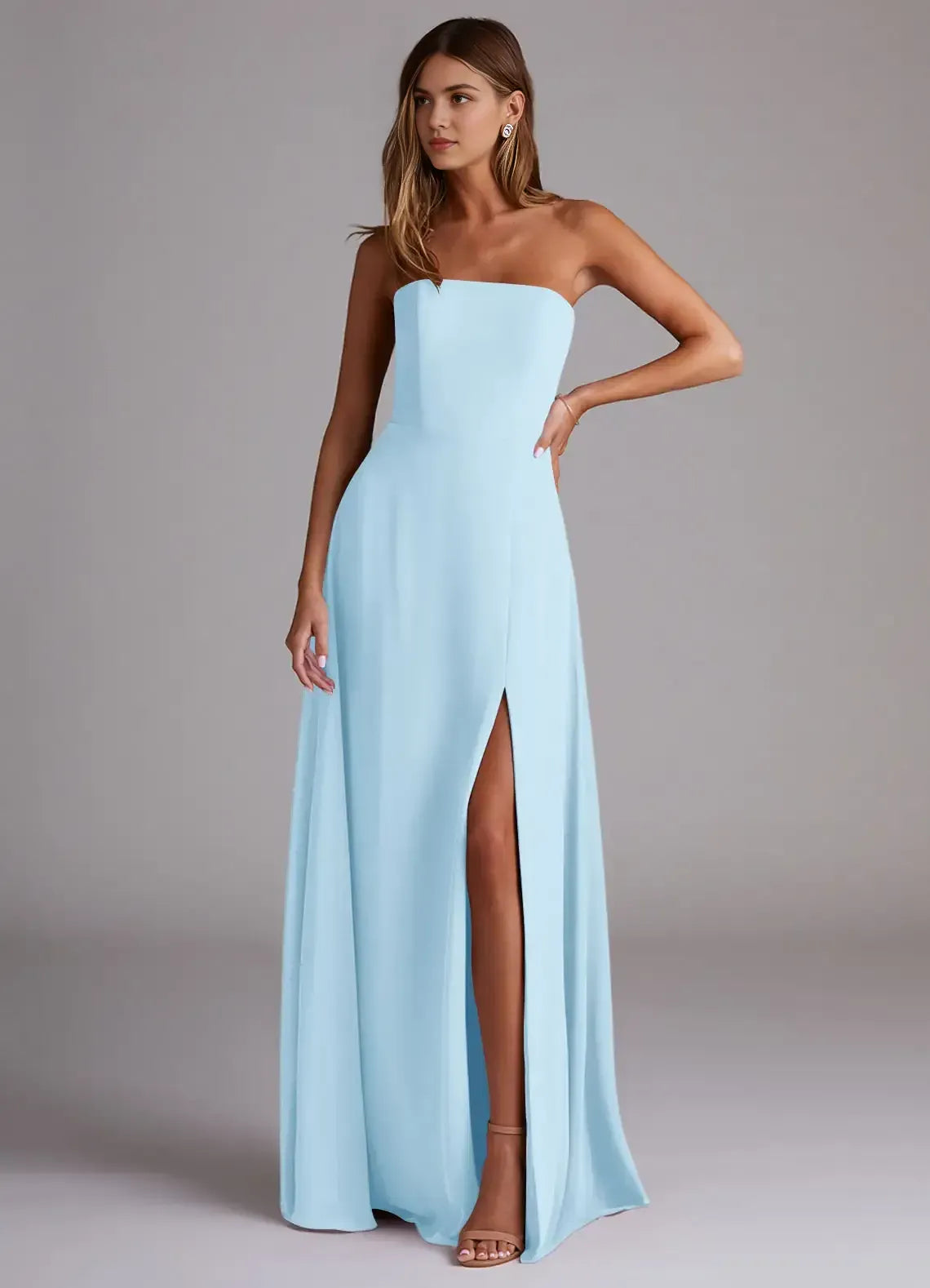 Chic A‑Line Strapless Straight‑Neck Plain‑Back Floor‑Length Wedding Bridesmaid Dress