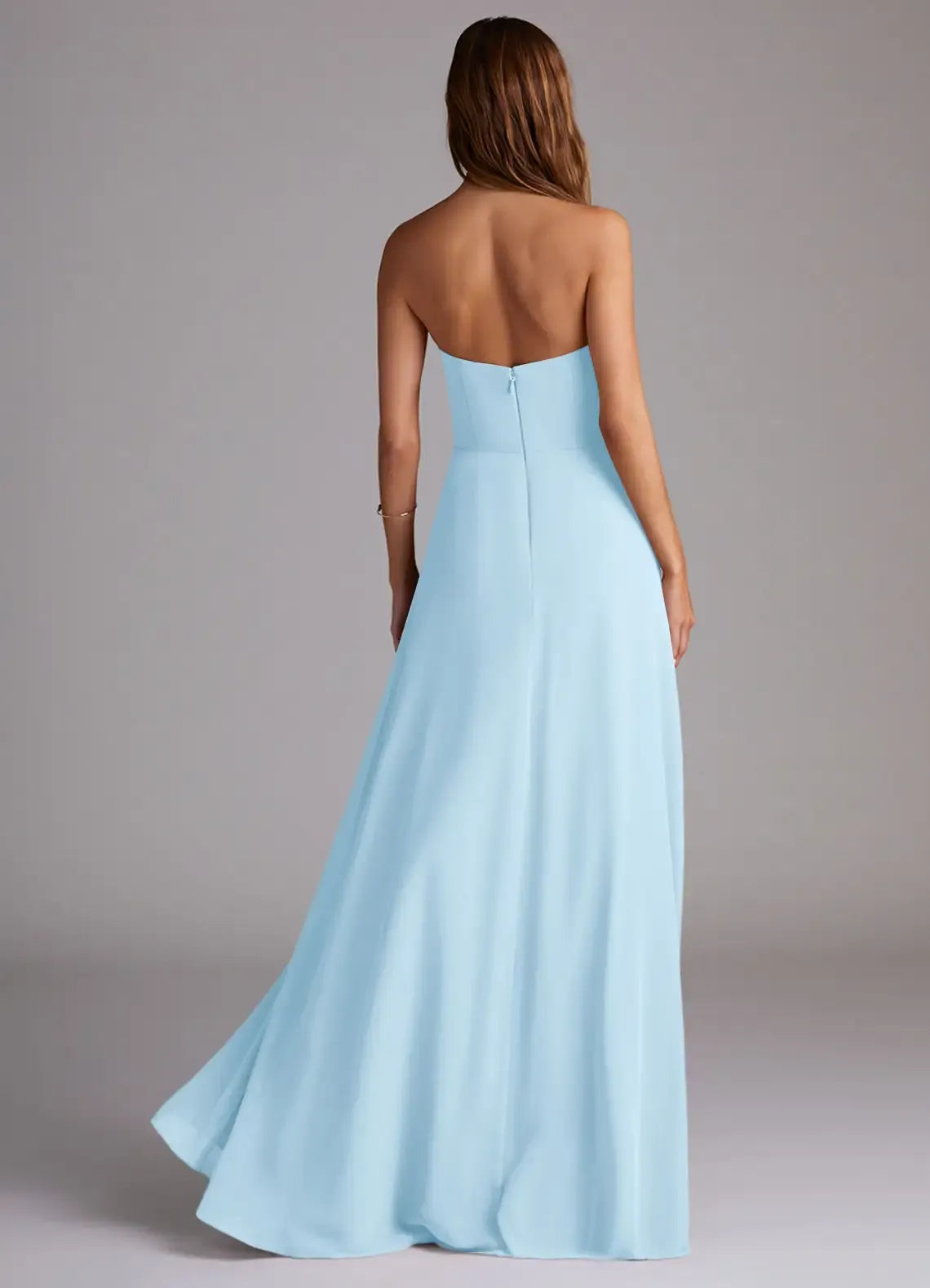 Chic A‑Line Strapless Straight‑Neck Plain‑Back Floor‑Length Wedding Bridesmaid Dress