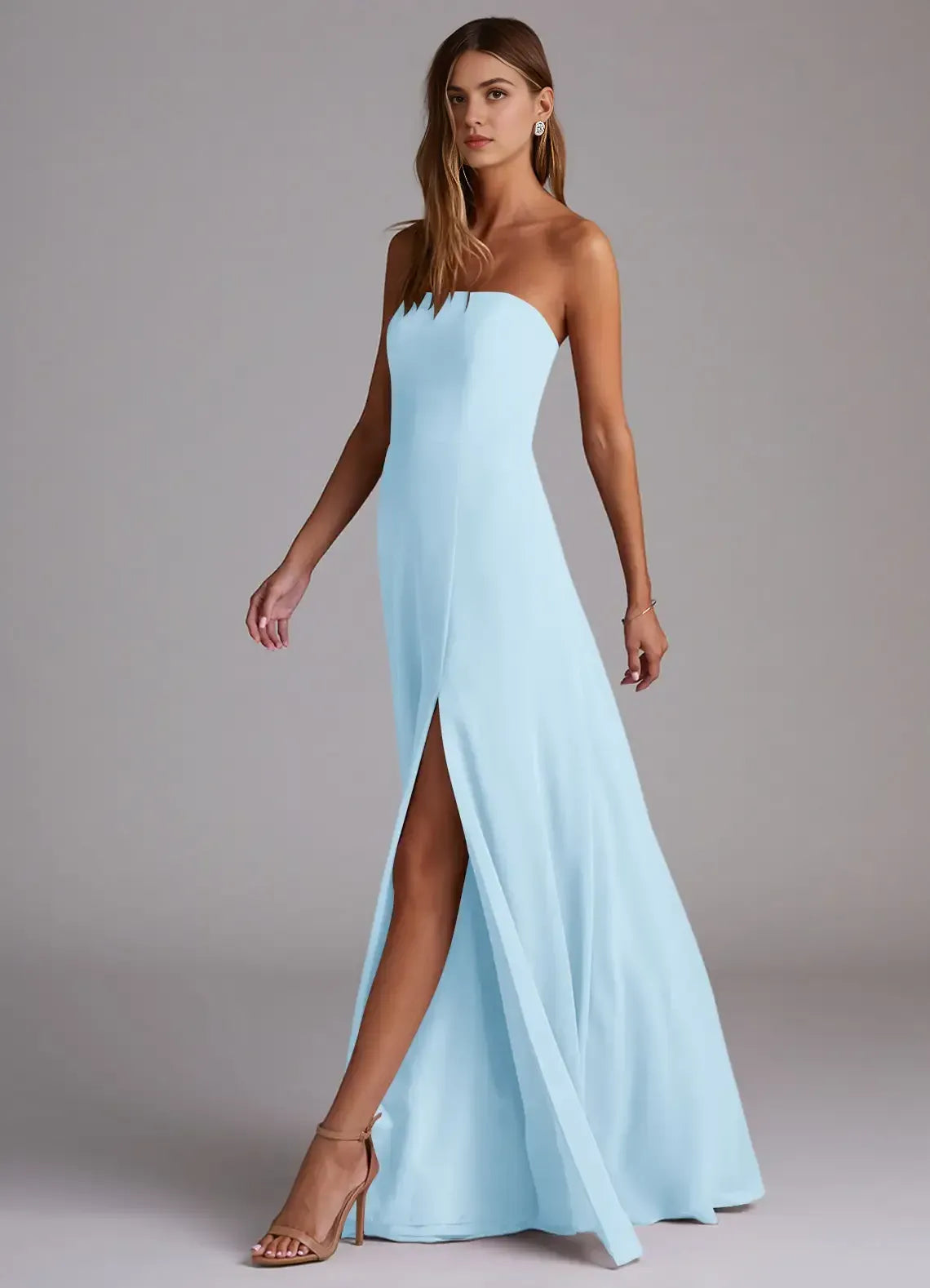 Chic A‑Line Strapless Straight‑Neck Plain‑Back Floor‑Length Wedding Bridesmaid Dress