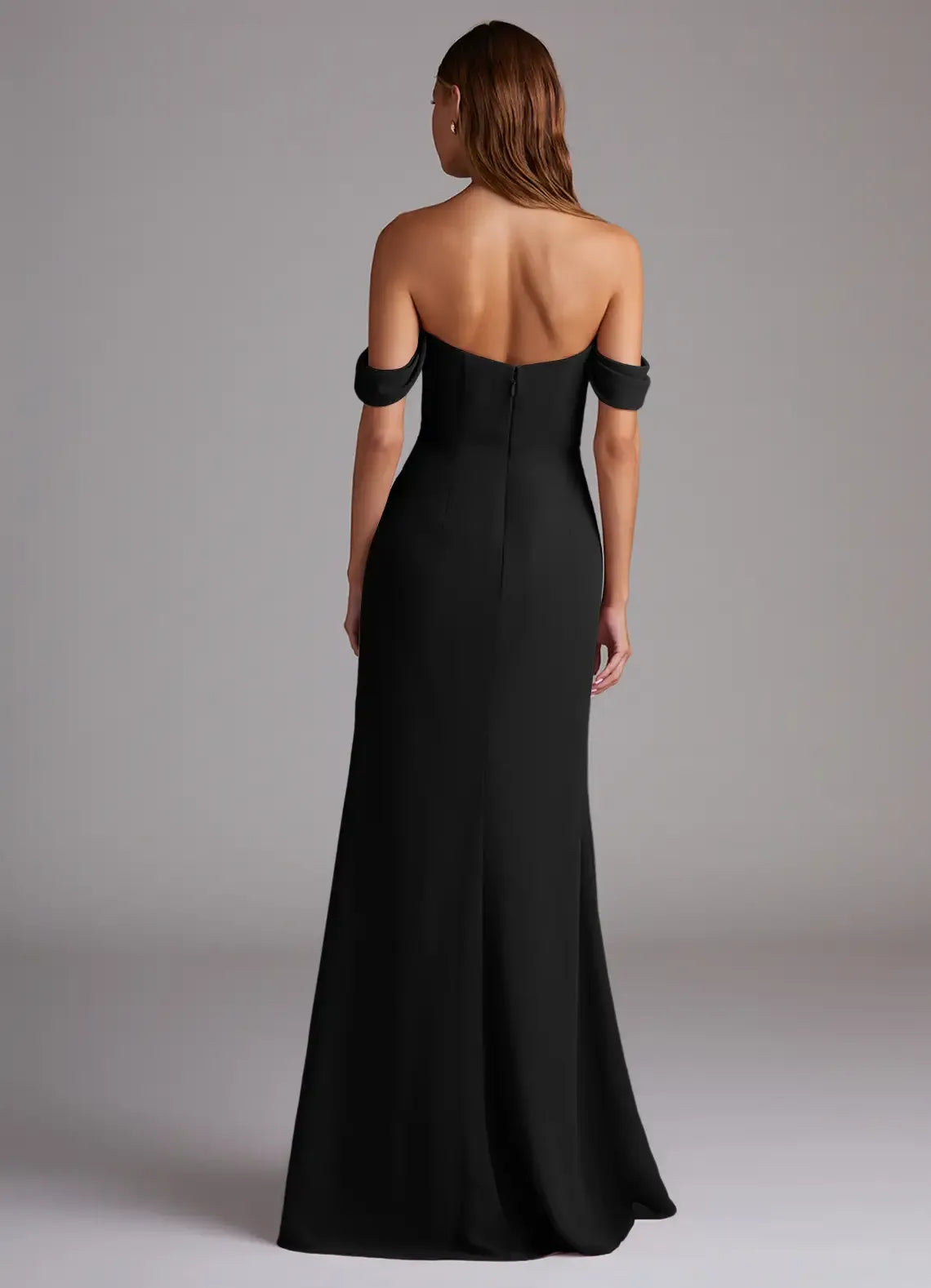 Chic Mermaid Off‑Shoulder Folded‑Bust Sleeveless Low‑Back Floor‑Length Evening Bridesmaid Dress