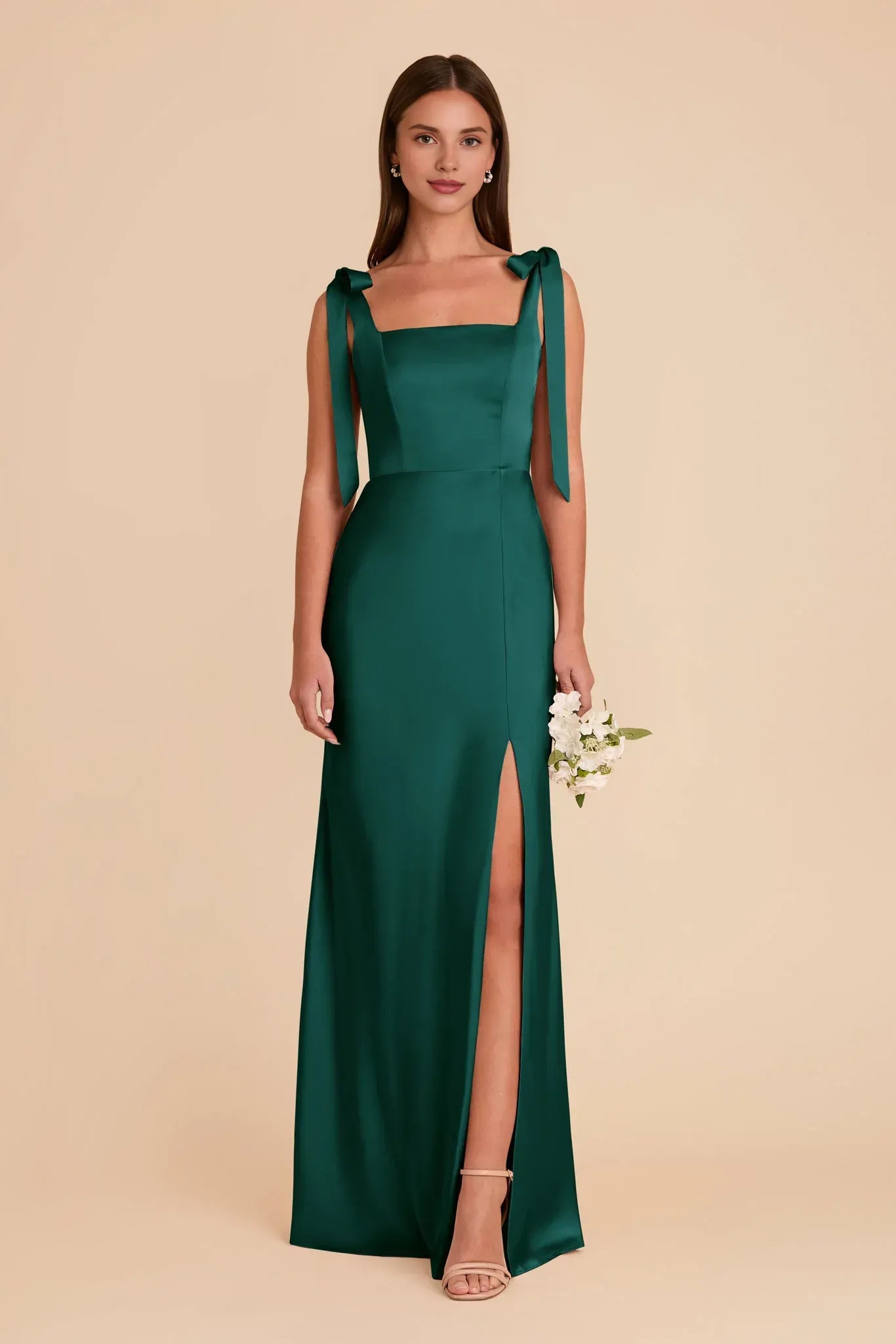 Chic Mermaid Square Neck Bow Strap Low Back Maxi Wedding Bridesmaid Dress