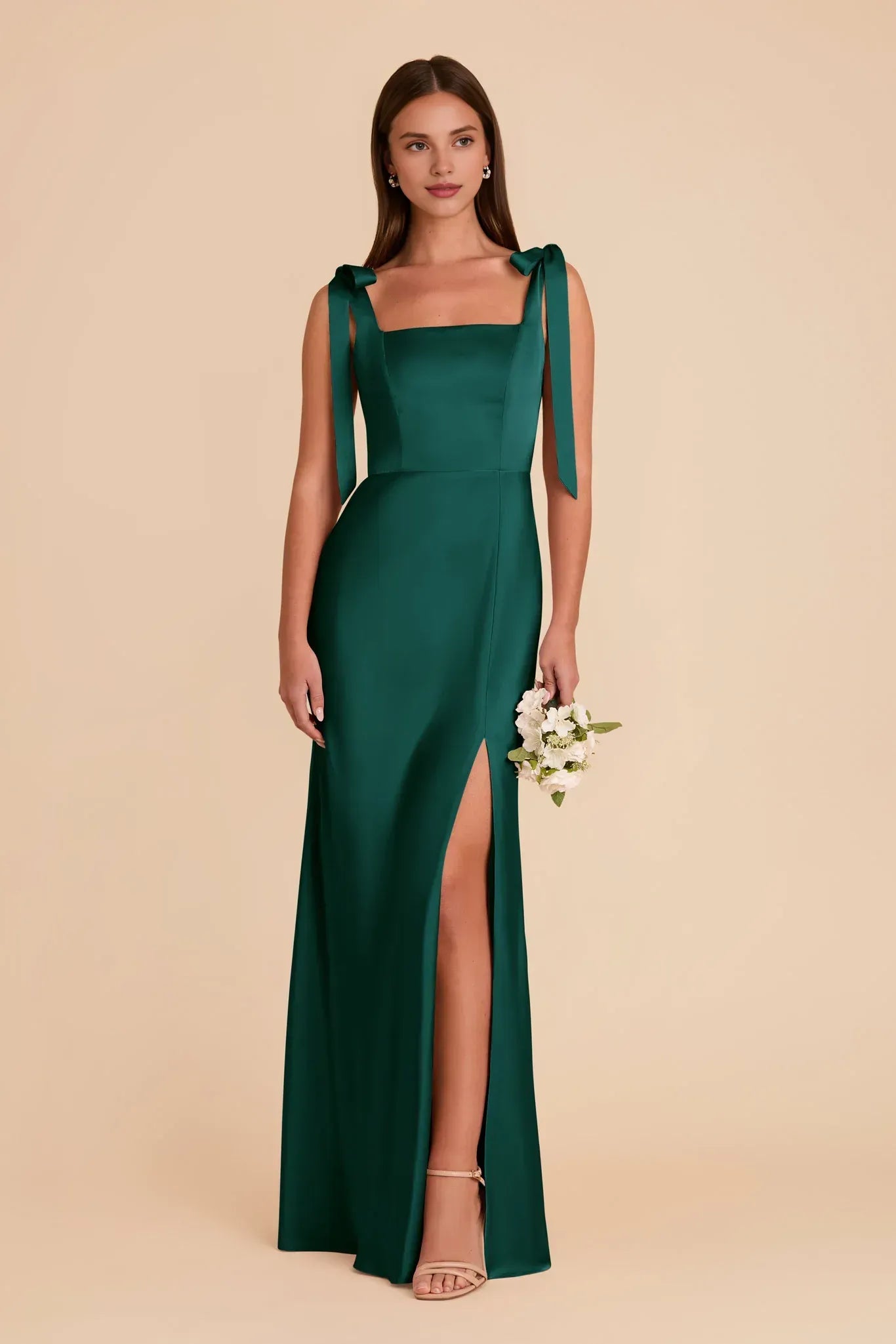 Chic Mermaid Square Neck Bow Strap Low Back Maxi Wedding Bridesmaid Dress