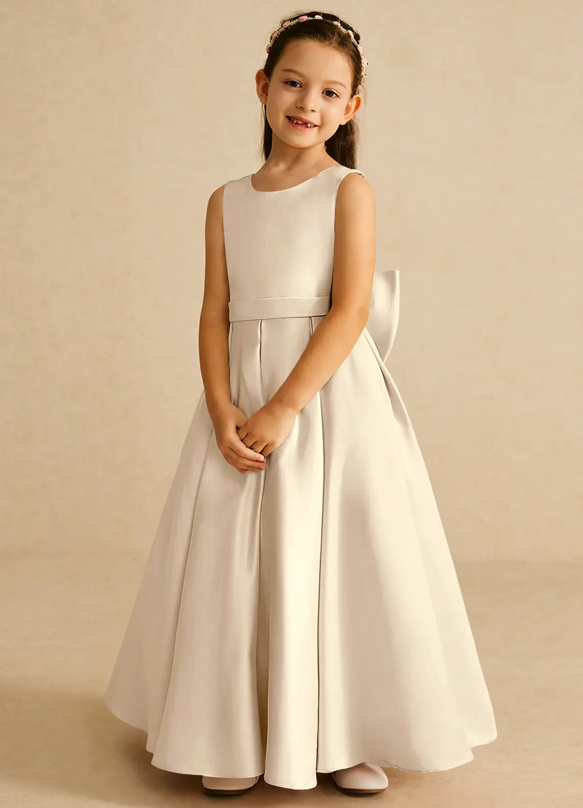 Classic A-Line Scoop Neck Sleeveless V-Back Floor-Length Formal Flower Girl Dress