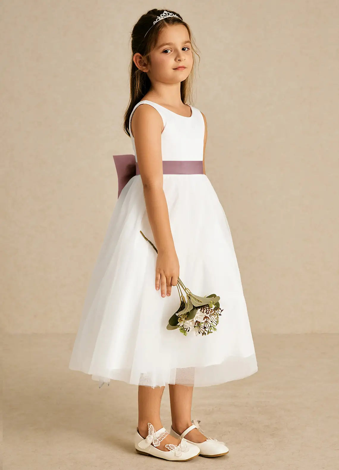 Classic A-Line Scoop Neck Sleeveless V-Back Knee-Length Formal Flower Girl Dress