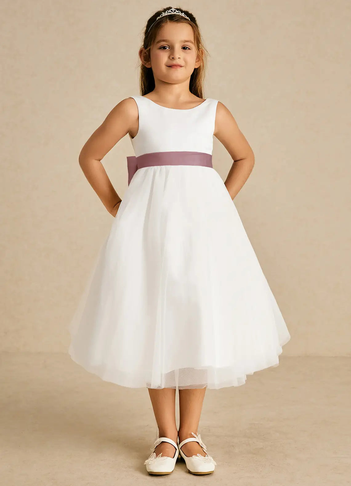 Classic A-Line Scoop Neck Sleeveless V-Back Knee-Length Formal Flower Girl Dress