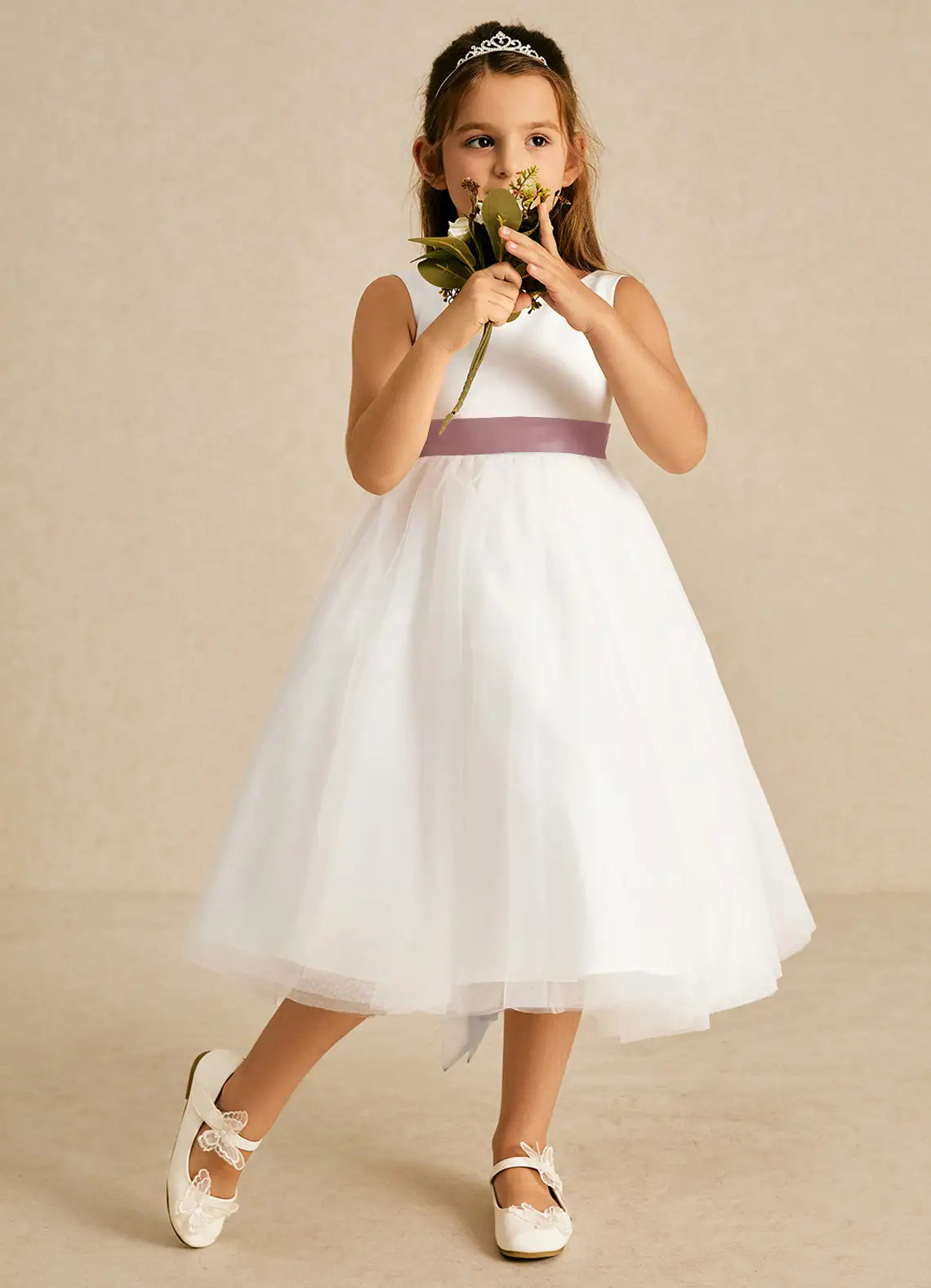 Classic A-Line Scoop Neck Sleeveless V-Back Knee-Length Formal Flower Girl Dress