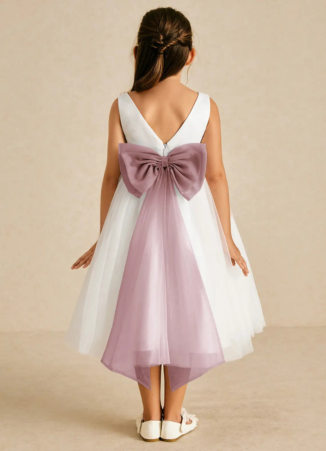 Classic A-Line Scoop Neck Sleeveless V-Back Knee-Length Formal Flower Girl Dress