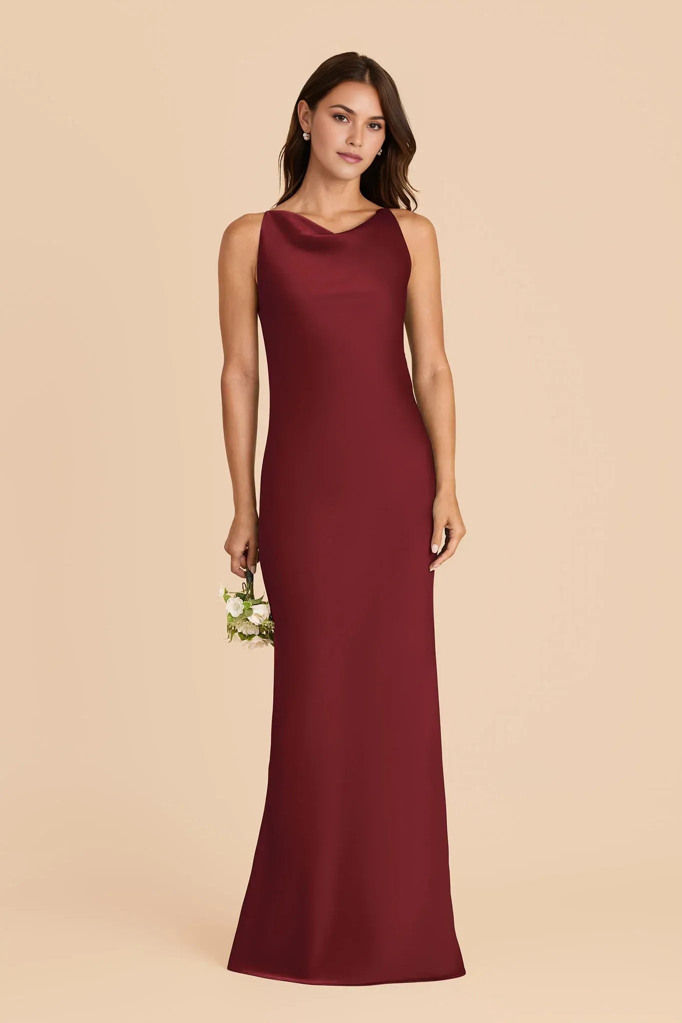 Classic Column Cowl Neck Sleeveless Straight Back Maxi Wedding Bridesmaid Dress