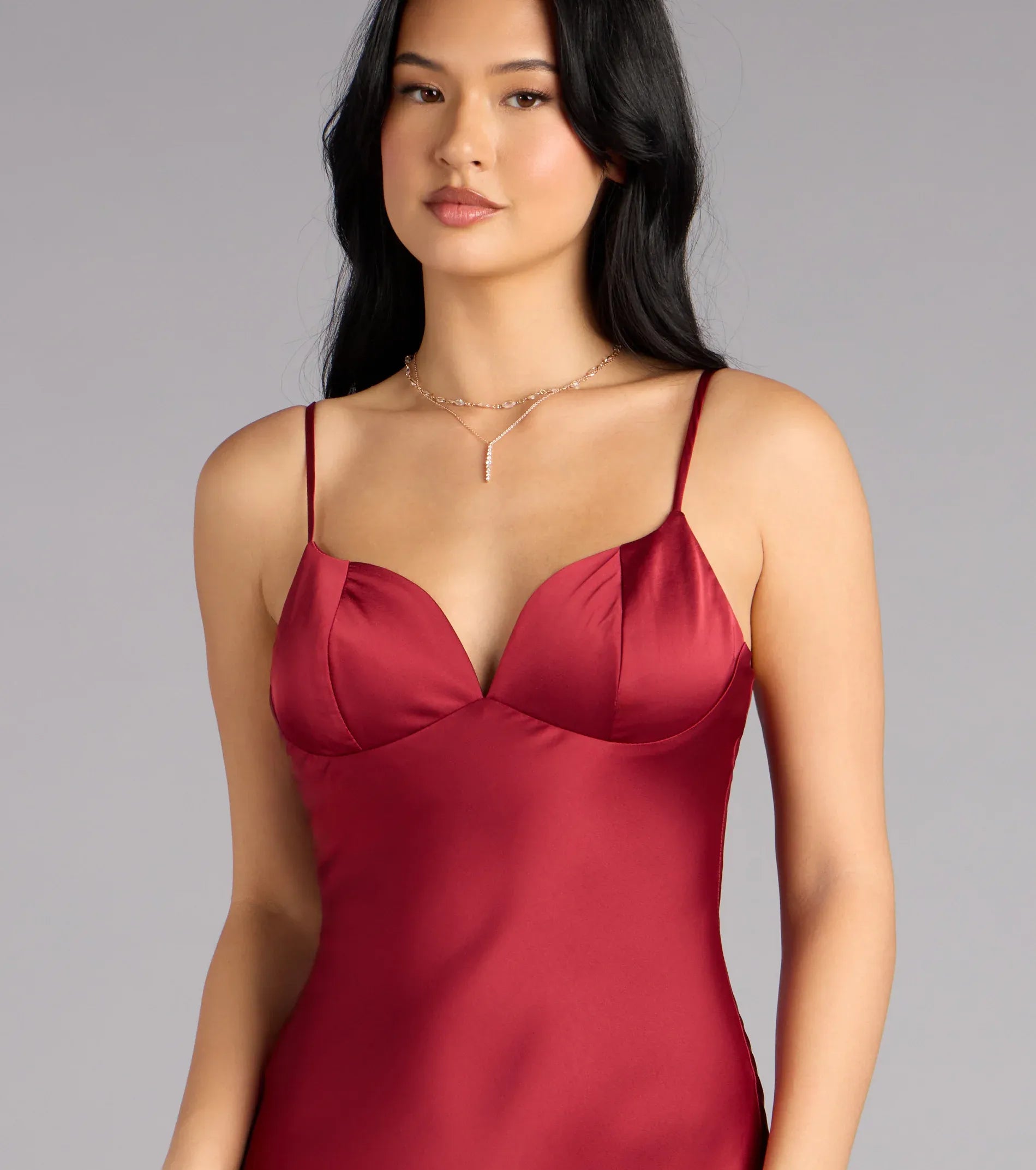 Column Spaghetti Sweetheart Zip-Back Satin Maxi Wedding Guest Dress