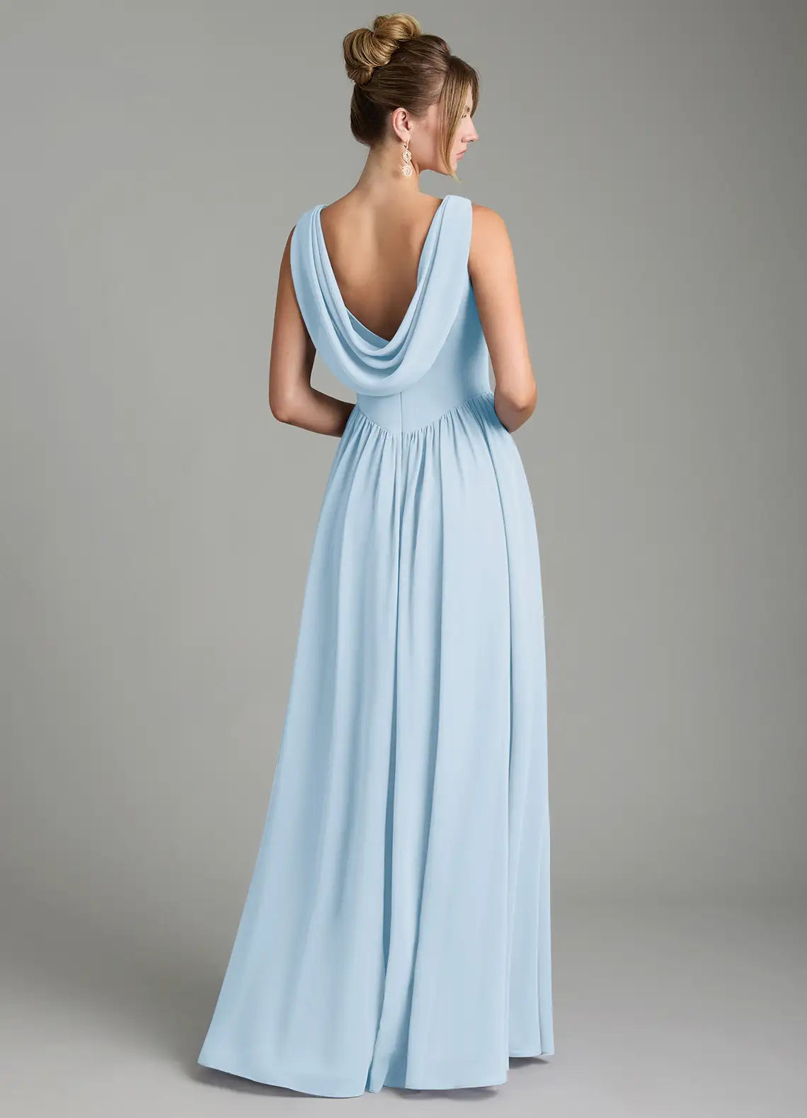 Cowl Back Square Neck Slit Floor-Length Bridesmaid Dress