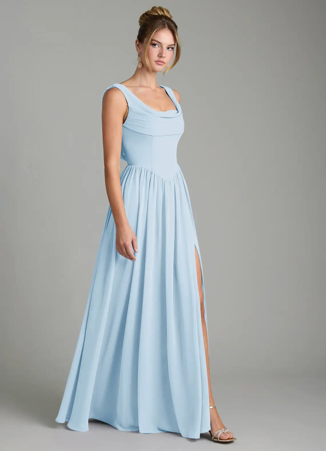 Cowl Back Square Neck Slit Floor-Length Bridesmaid Dress