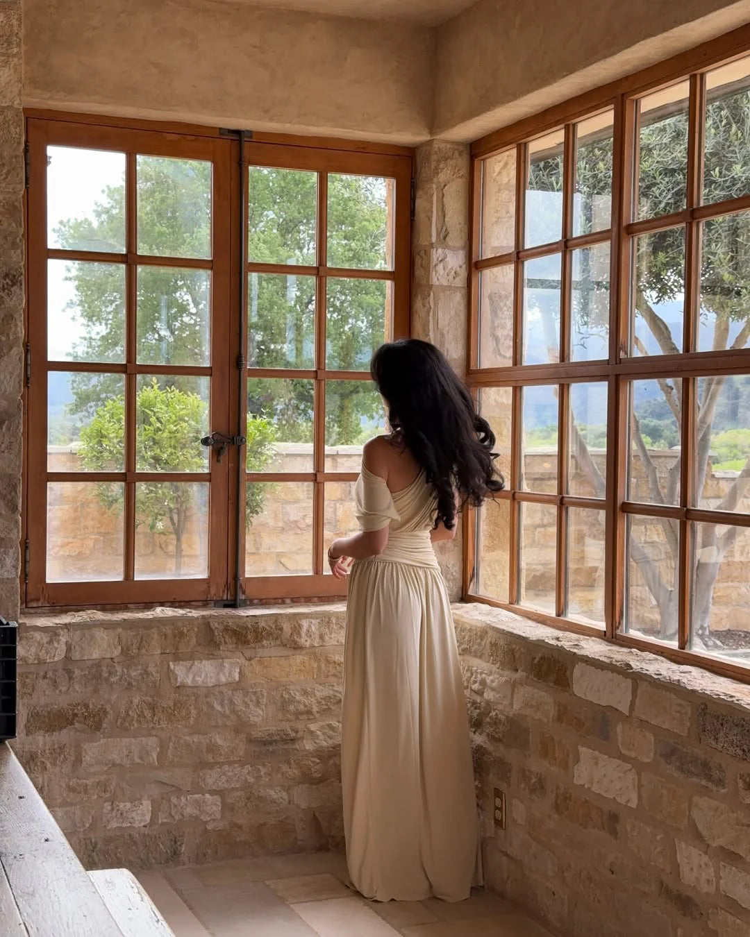 Cream Floor-Length Asymmetric Ruched One-Shoulder Wedding Guest Dress