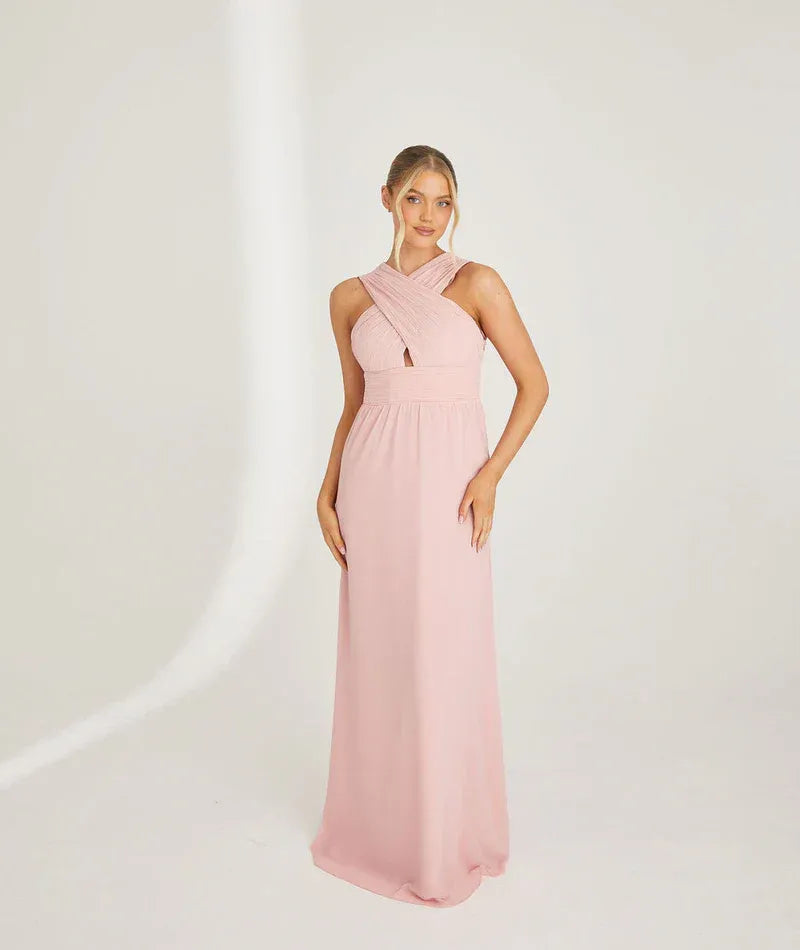 Crisscross Halter Keyhole Empire Waist A Line Chiffon Bridesmaid Dress