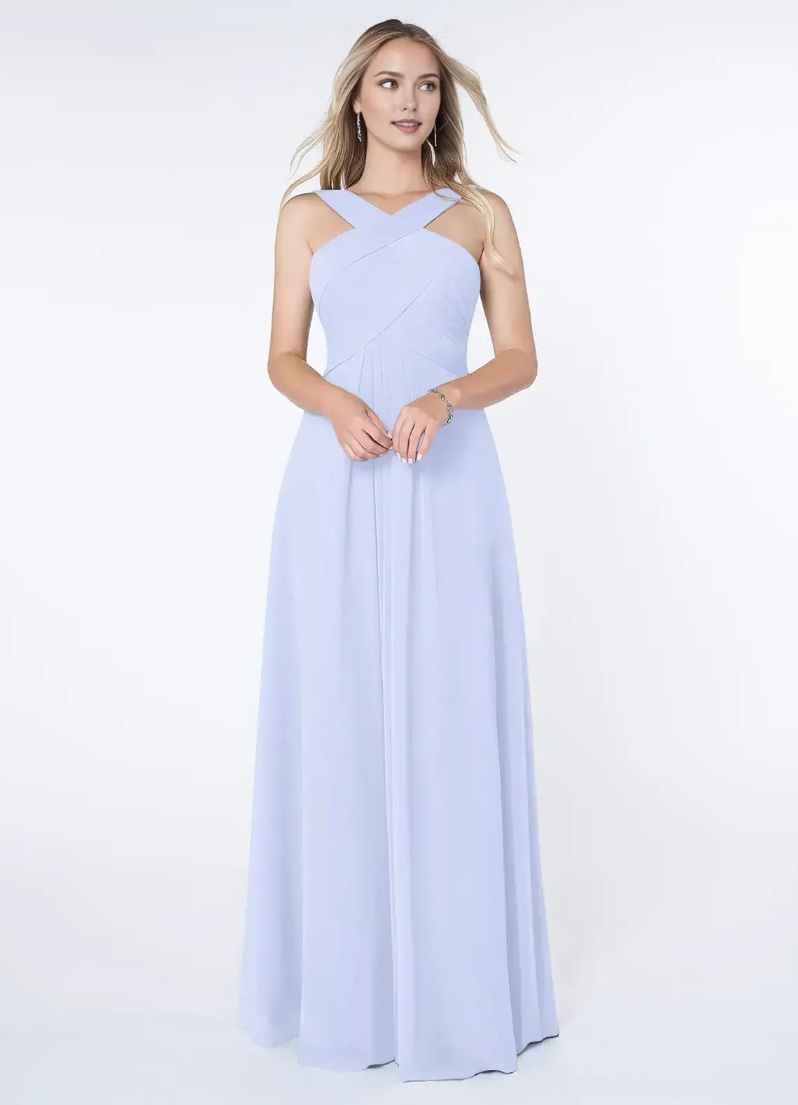 Crisscross Halter Pleated Empire Waist A Line Chiffon Long Bridesmaid Dress