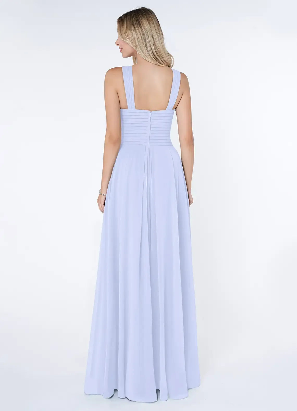 Crisscross Halter Pleated Empire Waist A Line Chiffon Long Bridesmaid Dress
