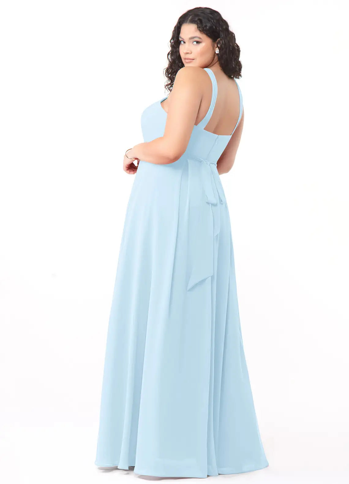 Crisscross Neck Bow-Back Floor-Length Plus Size Bridesmaid Dress