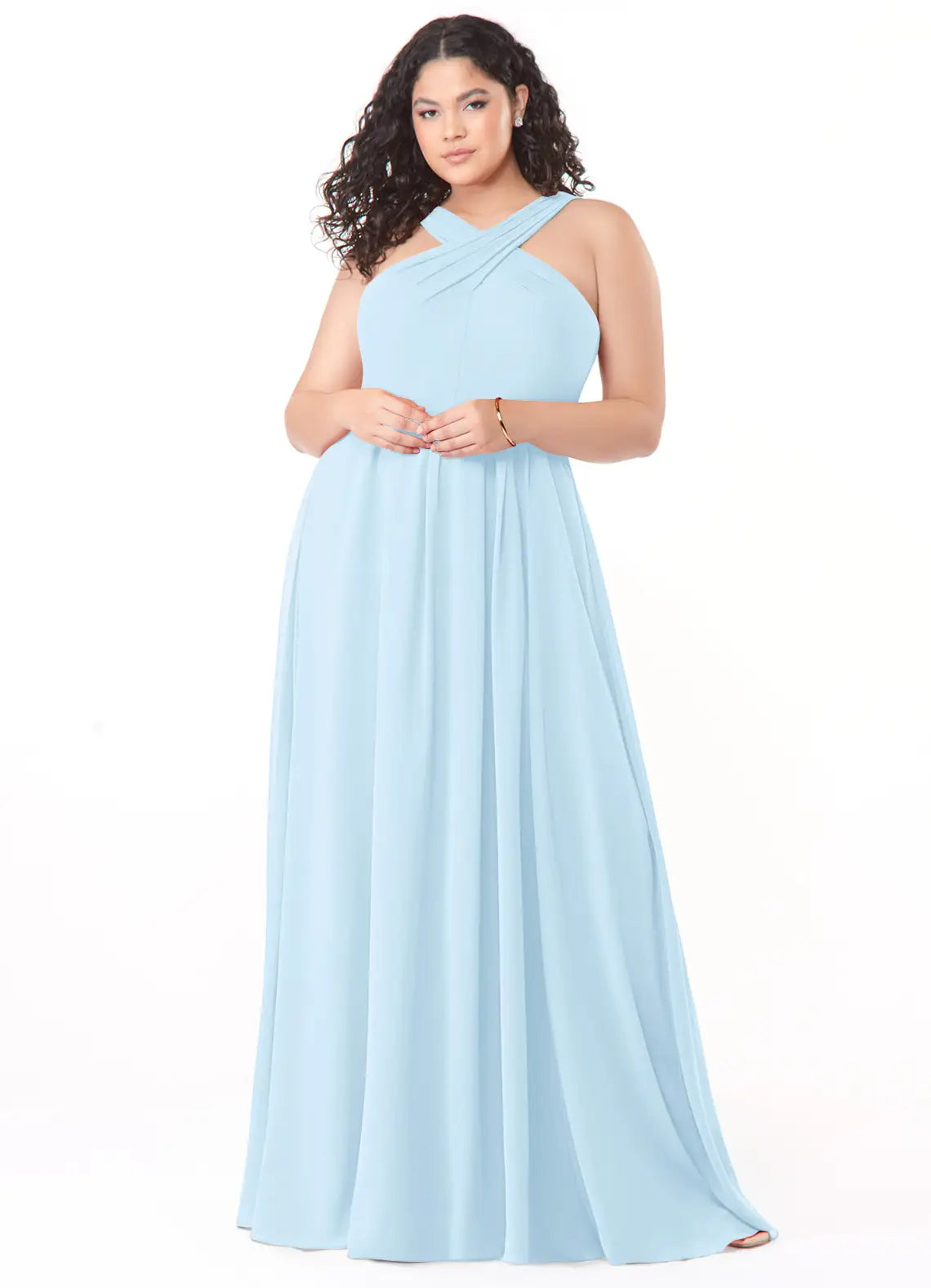 Crisscross Neck Bow-Back Floor-Length Plus Size Bridesmaid Dress
