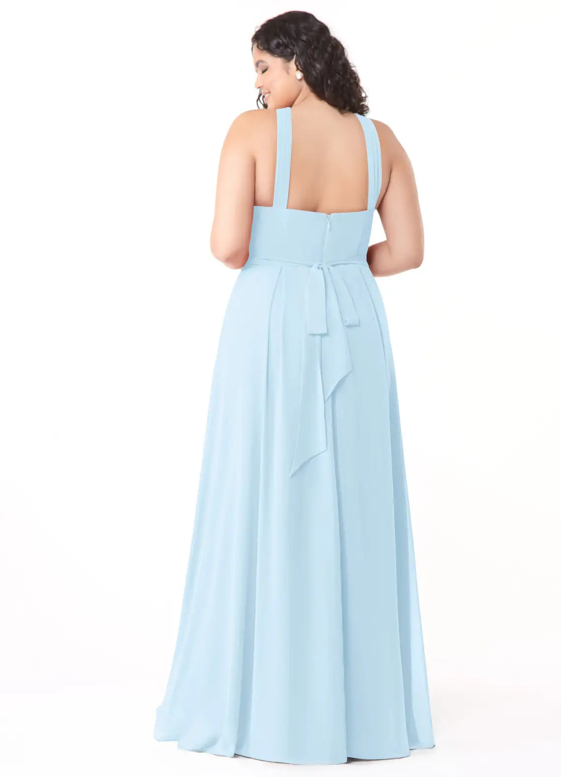 Crisscross Neck Bow-Back Floor-Length Plus Size Bridesmaid Dress