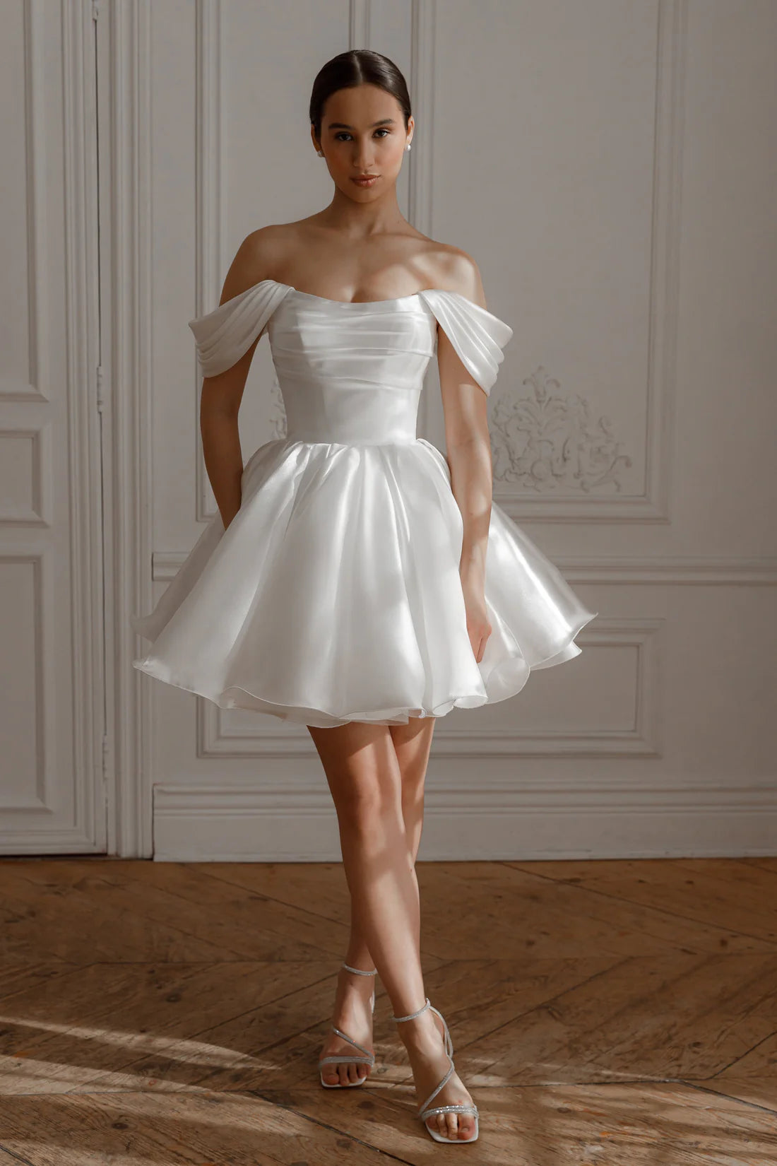 Cute A Line Sweetheart Neck Dropped Shoulder Sleeves Lace-Up Short-Mini Wedding Dress