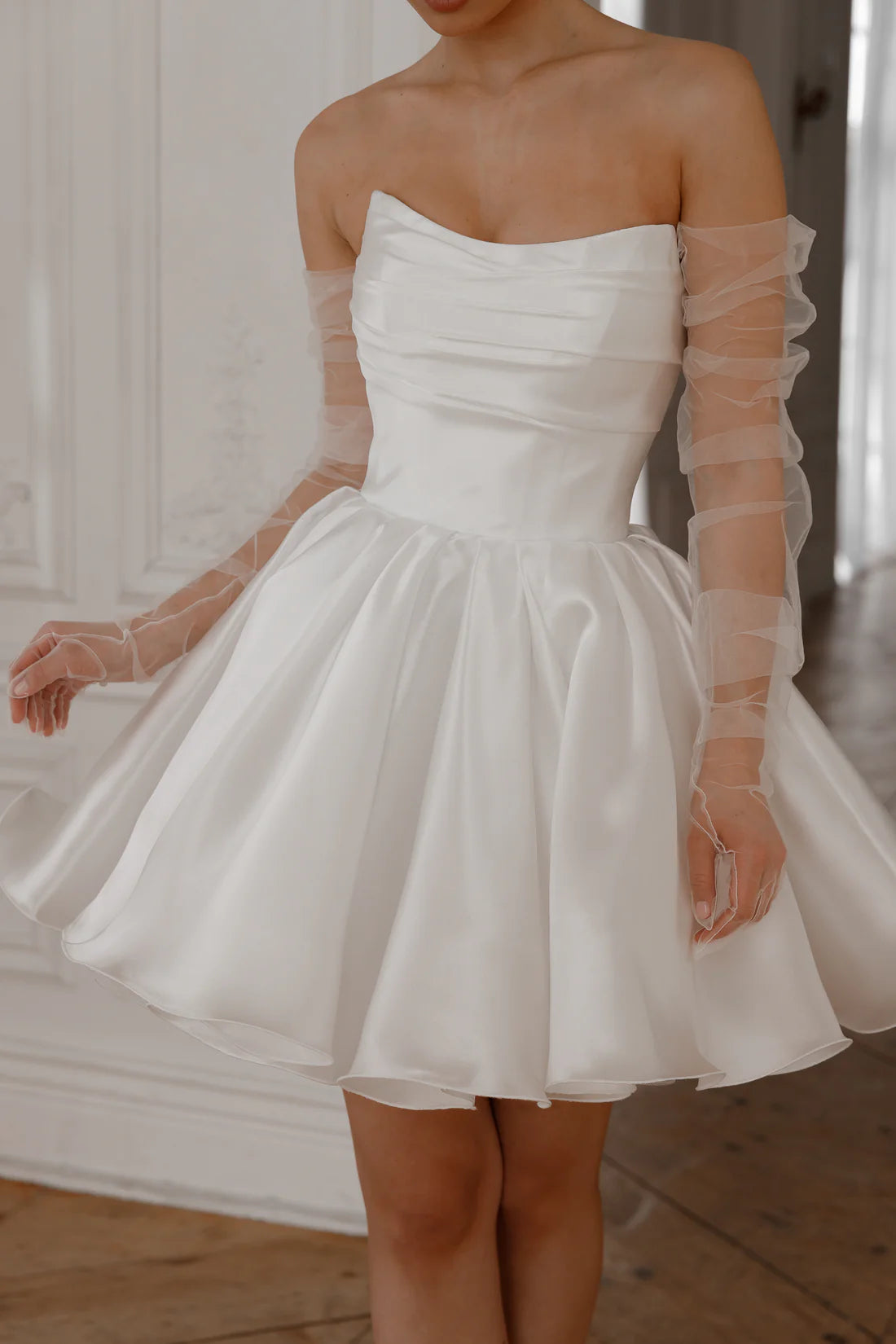 Cute A Line Sweetheart Neck Dropped Shoulder Sleeves Lace-Up Short-Mini Wedding Dress