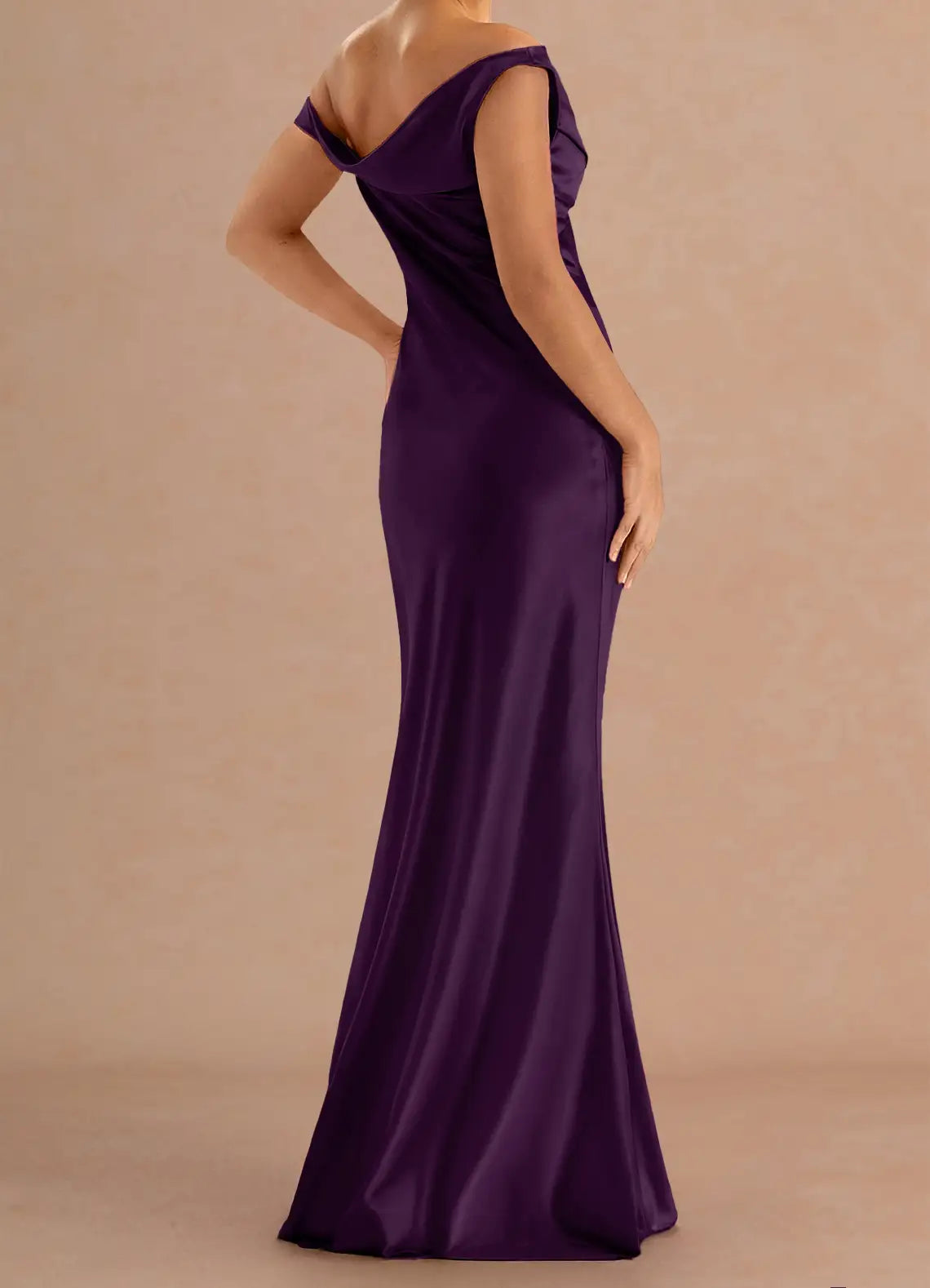 Dark Purple Convertible Off Shoulder Cowl Satin Mermaid Maxi Bridesmaid Dress