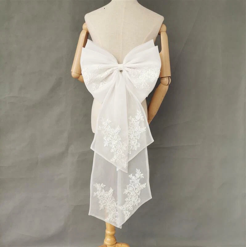 Detachable Bow Applique Knots Big Bow With Ribbon For Bridal Wedding