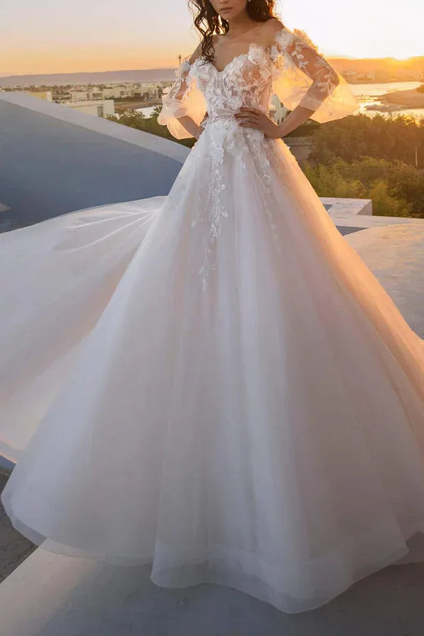 Divine Off-the-Shoulder Sweetheart A-Line Floor-Length Wedding Dress