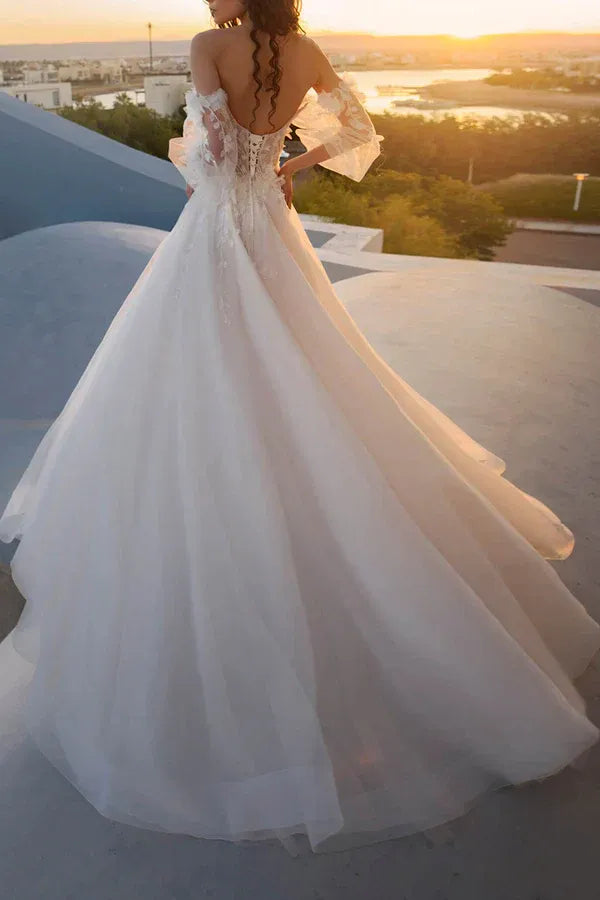 Divine Off-the-Shoulder Sweetheart A-Line Floor-Length Wedding Dress